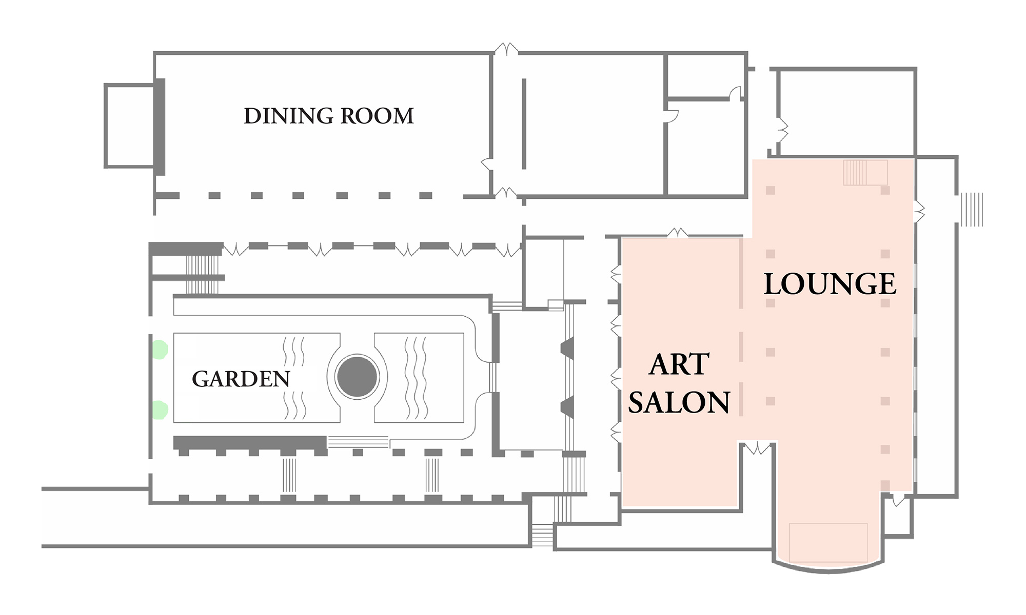 Ebell Club Floor Plan. Art Salon and Lounge